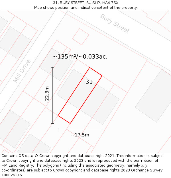 31, BURY STREET, RUISLIP, HA4 7SX: Plot and title map
