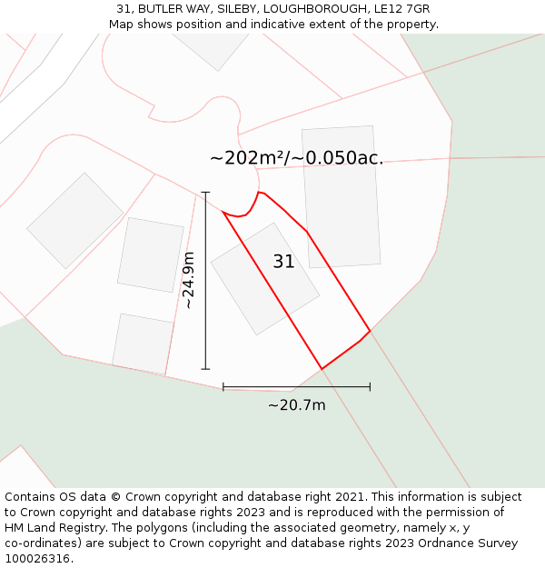 31, BUTLER WAY, SILEBY, LOUGHBOROUGH, LE12 7GR: Plot and title map