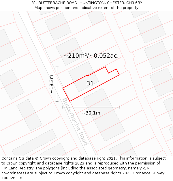 31, BUTTERBACHE ROAD, HUNTINGTON, CHESTER, CH3 6BY: Plot and title map