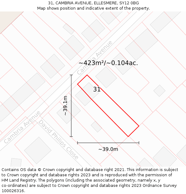 31, CAMBRIA AVENUE, ELLESMERE, SY12 0BG: Plot and title map