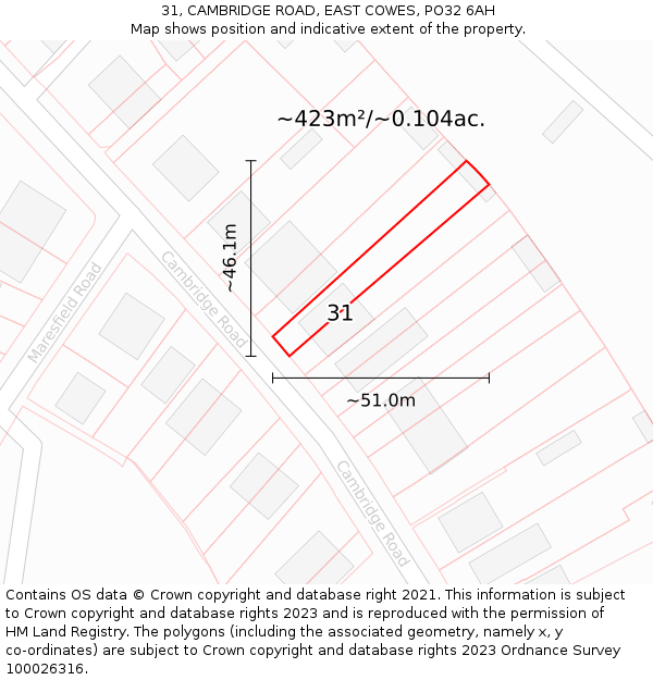 31, CAMBRIDGE ROAD, EAST COWES, PO32 6AH: Plot and title map