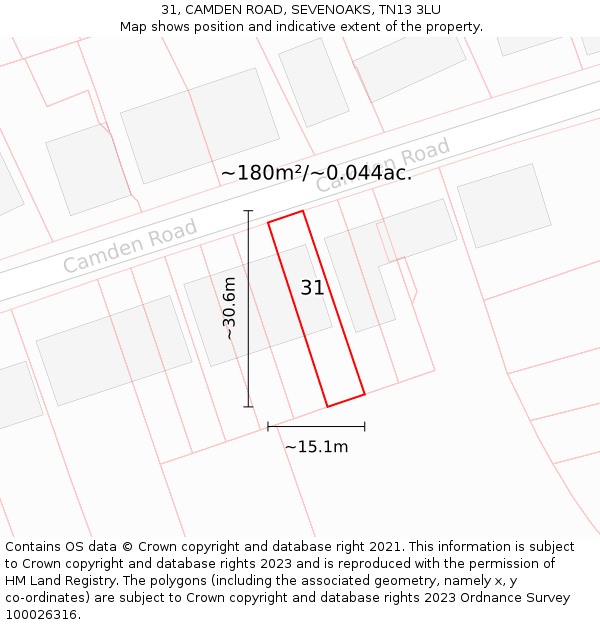 31, CAMDEN ROAD, SEVENOAKS, TN13 3LU: Plot and title map