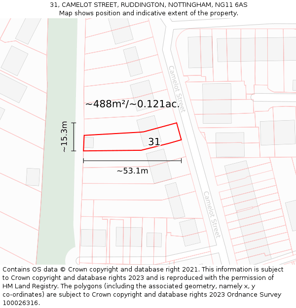 31, CAMELOT STREET, RUDDINGTON, NOTTINGHAM, NG11 6AS: Plot and title map