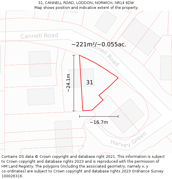 31, CANNELL ROAD, LODDON, NORWICH, NR14 6DW: Plot and title map