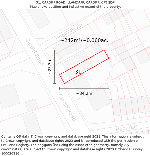 31, CARDIFF ROAD, LLANDAFF, CARDIFF, CF5 2DP: Plot and title map