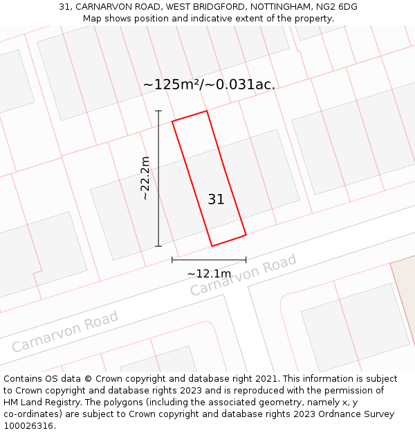 31, CARNARVON ROAD, WEST BRIDGFORD, NOTTINGHAM, NG2 6DG: Plot and title map