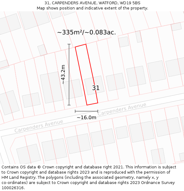 31, CARPENDERS AVENUE, WATFORD, WD19 5BS: Plot and title map