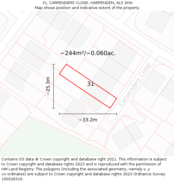 31, CARPENDERS CLOSE, HARPENDEN, AL5 3HN: Plot and title map