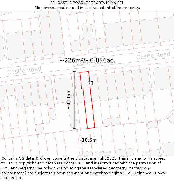 31, CASTLE ROAD, BEDFORD, MK40 3PL: Plot and title map