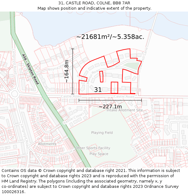 31, CASTLE ROAD, COLNE, BB8 7AR: Plot and title map