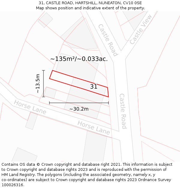 31, CASTLE ROAD, HARTSHILL, NUNEATON, CV10 0SE: Plot and title map