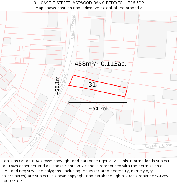 31, CASTLE STREET, ASTWOOD BANK, REDDITCH, B96 6DP: Plot and title map