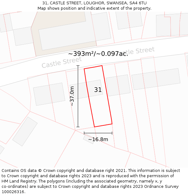 31, CASTLE STREET, LOUGHOR, SWANSEA, SA4 6TU: Plot and title map