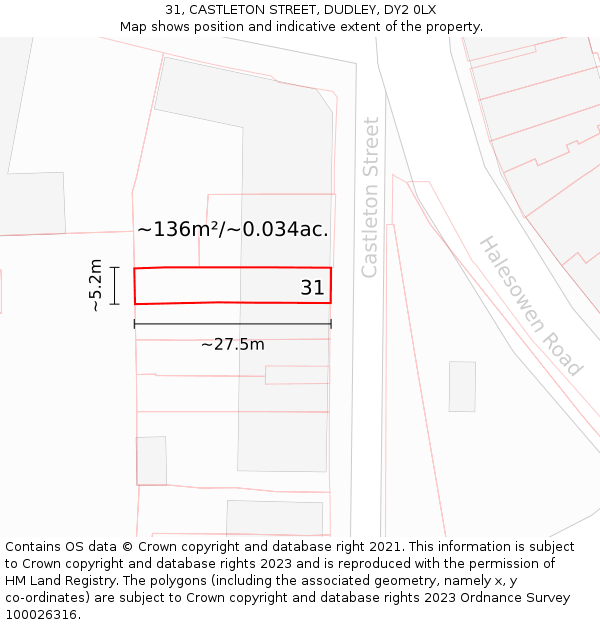 31, CASTLETON STREET, DUDLEY, DY2 0LX: Plot and title map