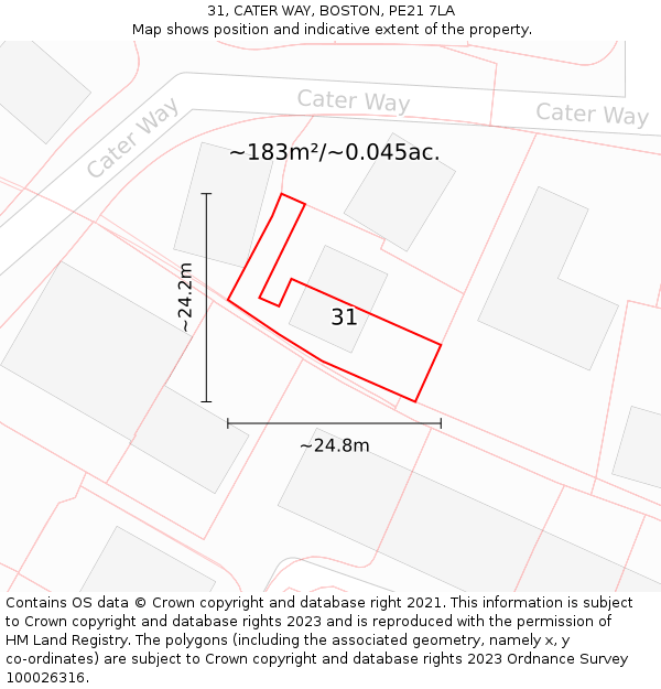 31, CATER WAY, BOSTON, PE21 7LA: Plot and title map