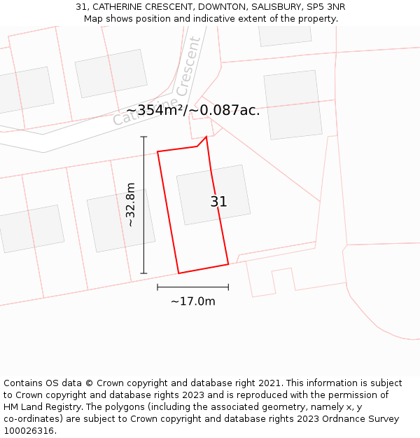 31, CATHERINE CRESCENT, DOWNTON, SALISBURY, SP5 3NR: Plot and title map