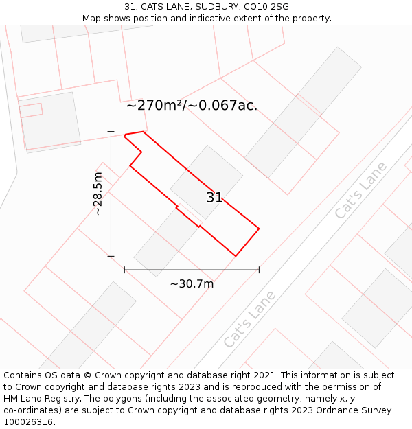 31, CATS LANE, SUDBURY, CO10 2SG: Plot and title map