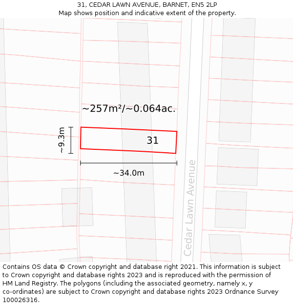 31, CEDAR LAWN AVENUE, BARNET, EN5 2LP: Plot and title map