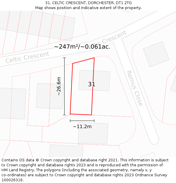 31, CELTIC CRESCENT, DORCHESTER, DT1 2TG: Plot and title map