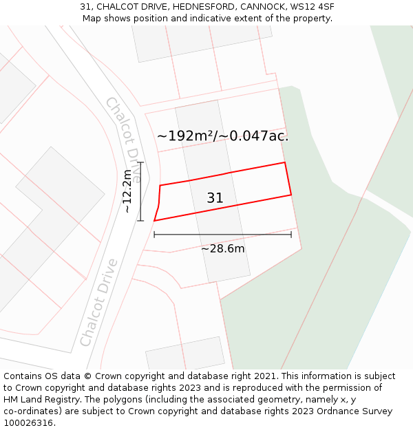 31, CHALCOT DRIVE, HEDNESFORD, CANNOCK, WS12 4SF: Plot and title map