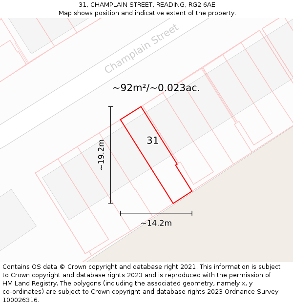 31, CHAMPLAIN STREET, READING, RG2 6AE: Plot and title map