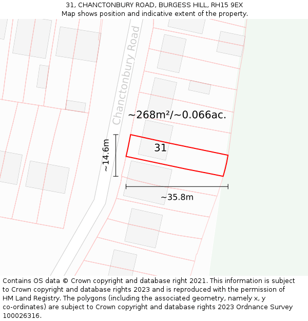 31, CHANCTONBURY ROAD, BURGESS HILL, RH15 9EX: Plot and title map