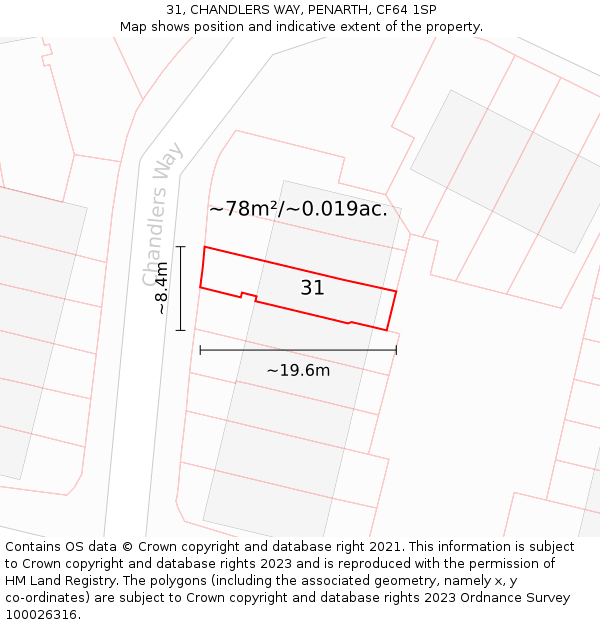 31, CHANDLERS WAY, PENARTH, CF64 1SP: Plot and title map