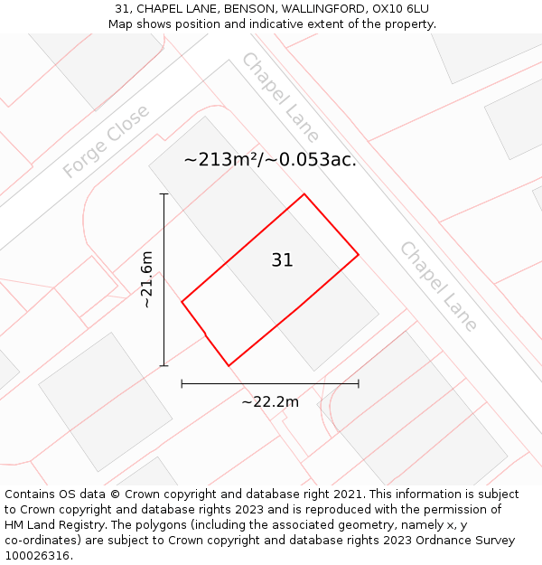 31, CHAPEL LANE, BENSON, WALLINGFORD, OX10 6LU: Plot and title map