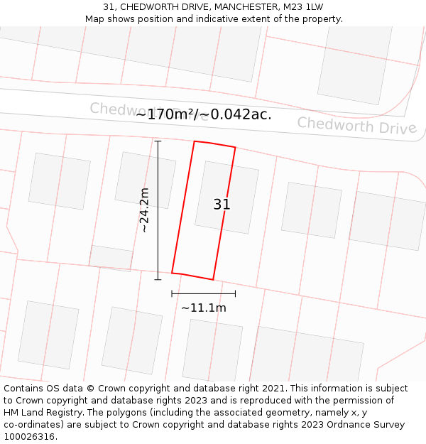 31, CHEDWORTH DRIVE, MANCHESTER, M23 1LW: Plot and title map