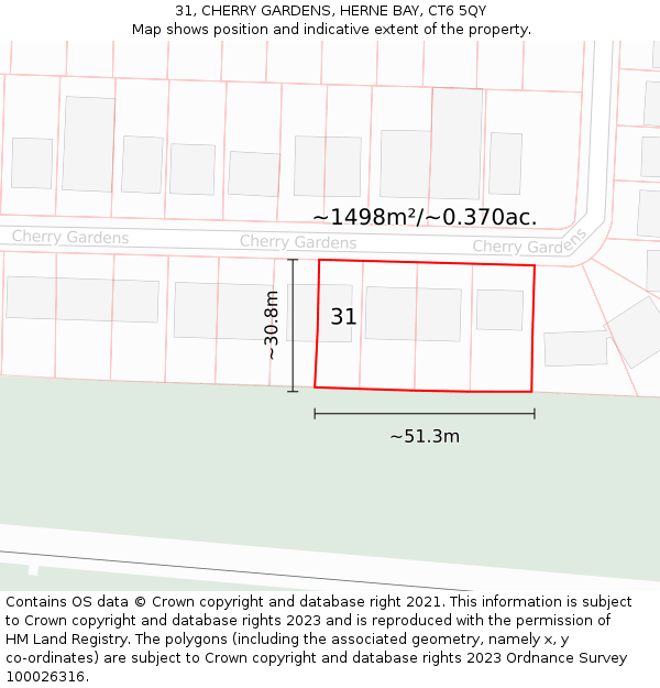 31, CHERRY GARDENS, HERNE BAY, CT6 5QY: Plot and title map