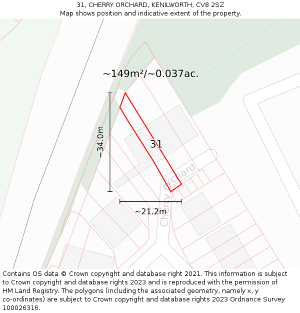 31, CHERRY ORCHARD, KENILWORTH, CV8 2SZ: Plot and title map