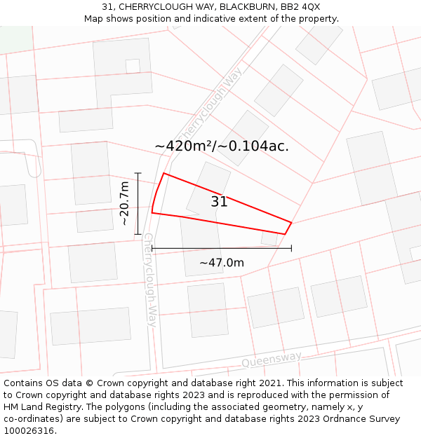 31, CHERRYCLOUGH WAY, BLACKBURN, BB2 4QX: Plot and title map