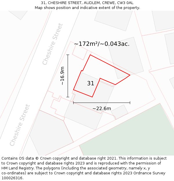 31, CHESHIRE STREET, AUDLEM, CREWE, CW3 0AL: Plot and title map