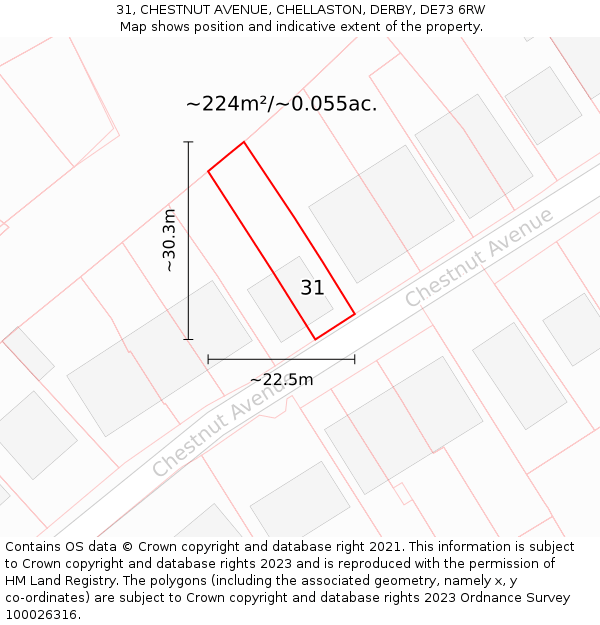 31, CHESTNUT AVENUE, CHELLASTON, DERBY, DE73 6RW: Plot and title map