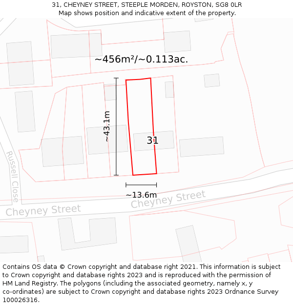 31, CHEYNEY STREET, STEEPLE MORDEN, ROYSTON, SG8 0LR: Plot and title map