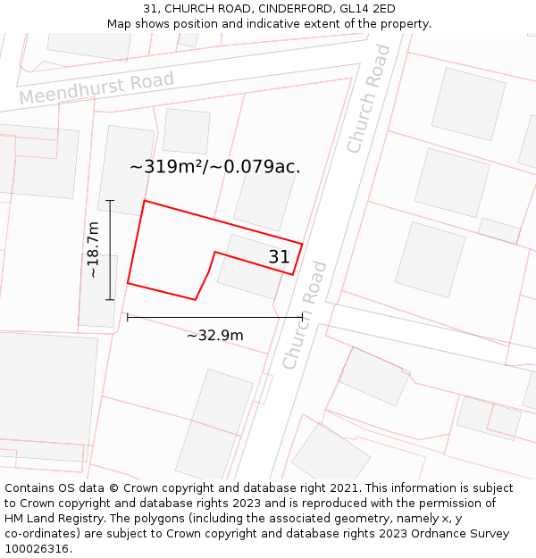 31, CHURCH ROAD, CINDERFORD, GL14 2ED: Plot and title map