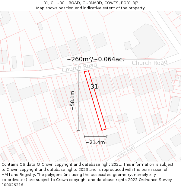 31, CHURCH ROAD, GURNARD, COWES, PO31 8JP: Plot and title map