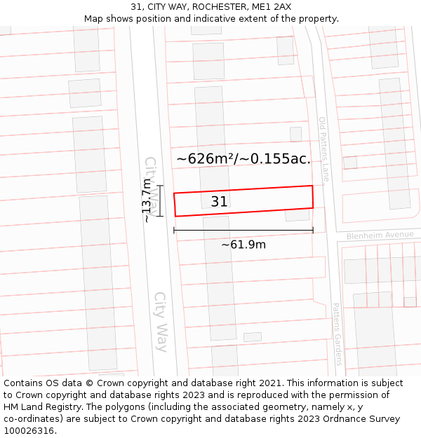 31, CITY WAY, ROCHESTER, ME1 2AX: Plot and title map