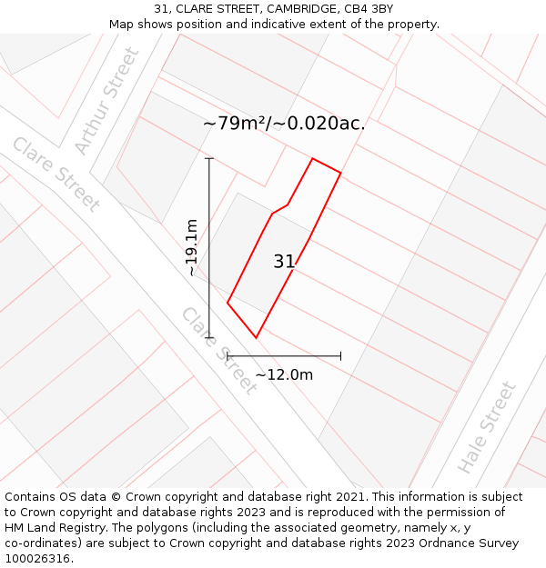 31, CLARE STREET, CAMBRIDGE, CB4 3BY: Plot and title map