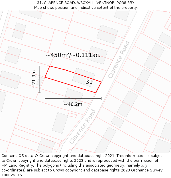 31, CLARENCE ROAD, WROXALL, VENTNOR, PO38 3BY: Plot and title map