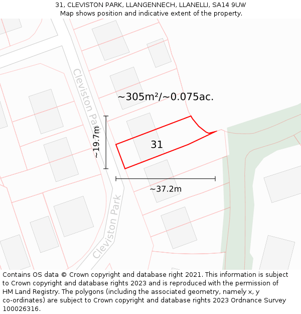 31, CLEVISTON PARK, LLANGENNECH, LLANELLI, SA14 9UW: Plot and title map