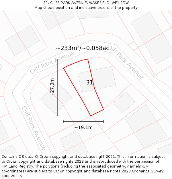 31, CLIFF PARK AVENUE, WAKEFIELD, WF1 2DW: Plot and title map