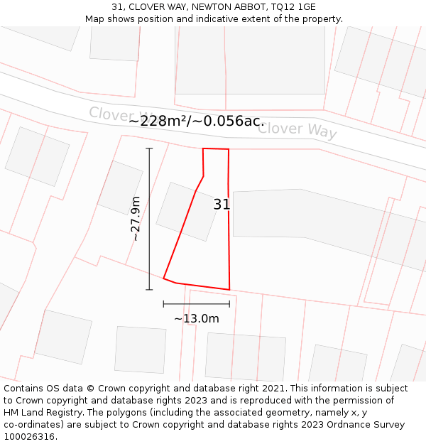 31, CLOVER WAY, NEWTON ABBOT, TQ12 1GE: Plot and title map