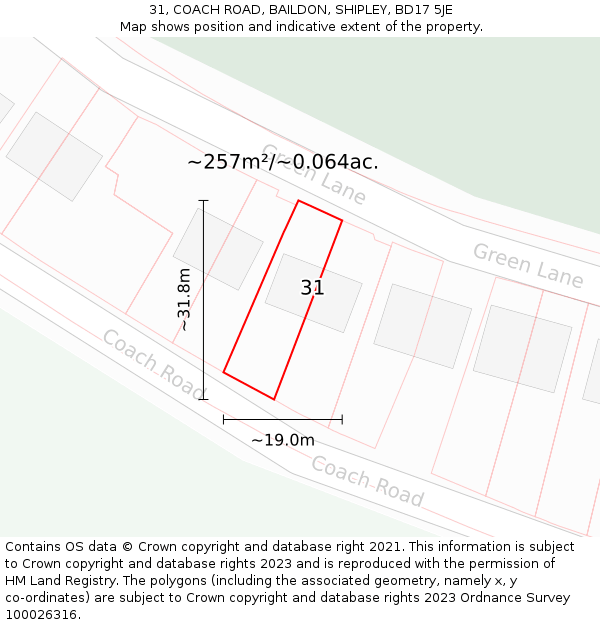 31, COACH ROAD, BAILDON, SHIPLEY, BD17 5JE: Plot and title map