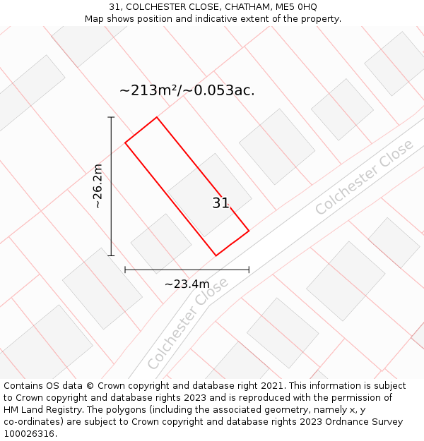 31, COLCHESTER CLOSE, CHATHAM, ME5 0HQ: Plot and title map