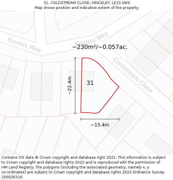 31, COLDSTREAM CLOSE, HINCKLEY, LE10 0WS: Plot and title map