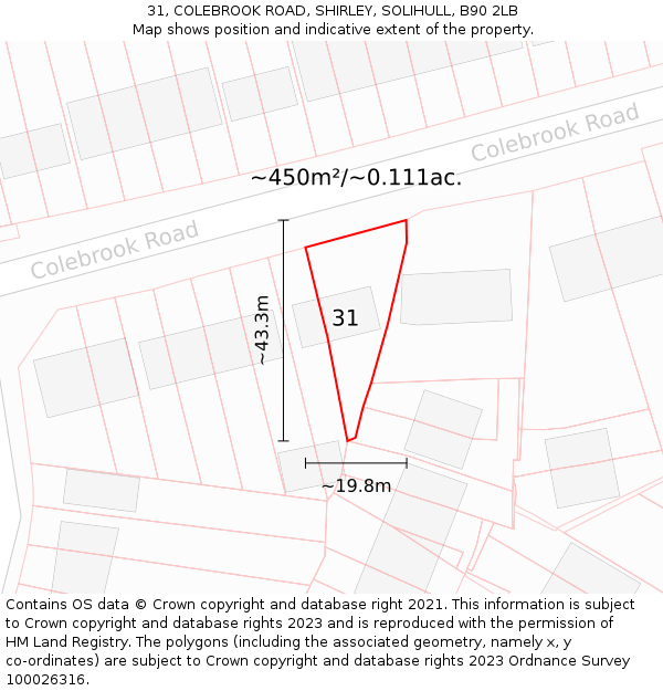 31, COLEBROOK ROAD, SHIRLEY, SOLIHULL, B90 2LB: Plot and title map