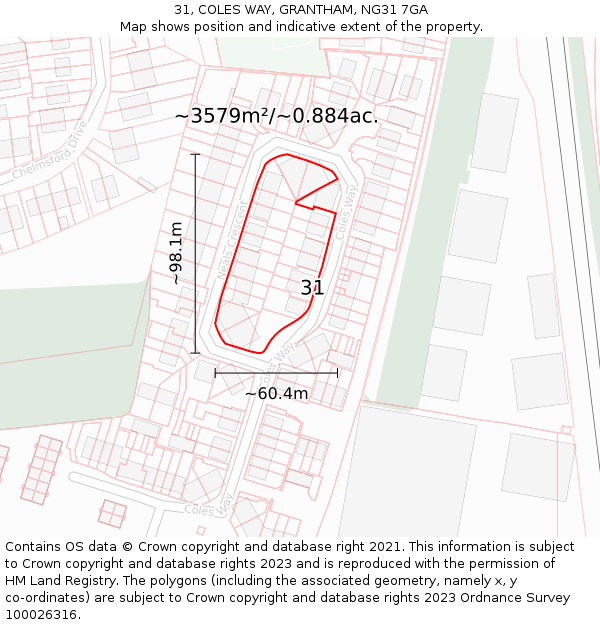 31, COLES WAY, GRANTHAM, NG31 7GA: Plot and title map