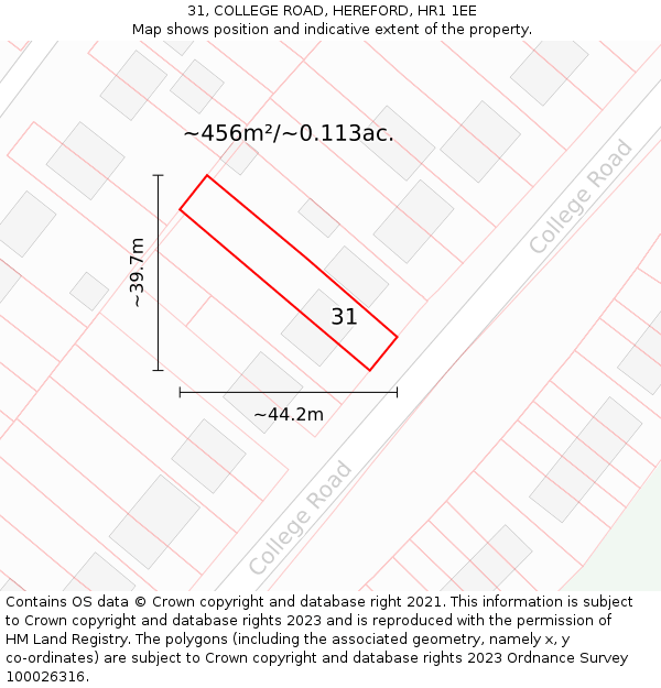 31, COLLEGE ROAD, HEREFORD, HR1 1EE: Plot and title map