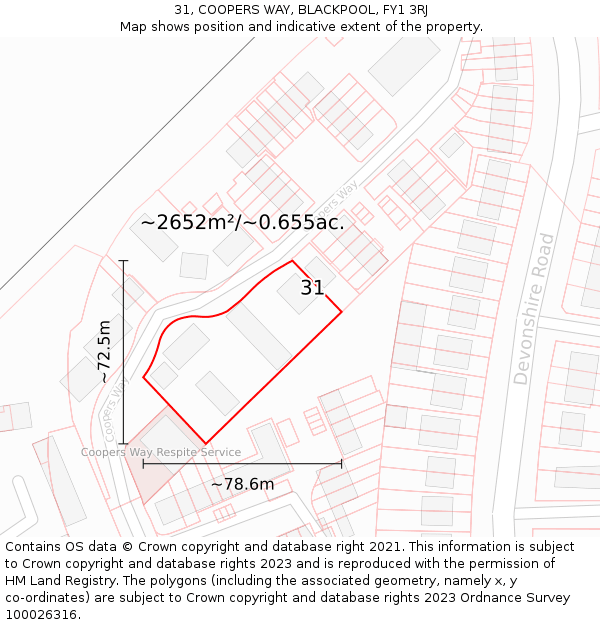 31, COOPERS WAY, BLACKPOOL, FY1 3RJ: Plot and title map